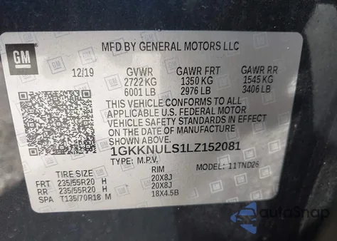 2020 GMC Acadia Awd Slt from USA, damaged, VIN 1GKKNULS1LZ152081